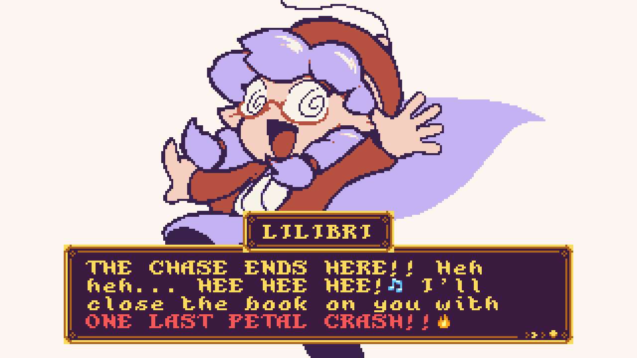 Lilibri's spiral glasses hyper mode. I'll close the book on you with ONE LAST PETAL CRASH!