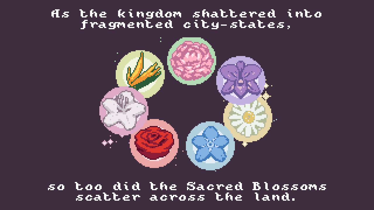 petal crash intro. As the kingdom shattered into fragmented city-states, so too did the Sacred Blossoms scatter across the land.