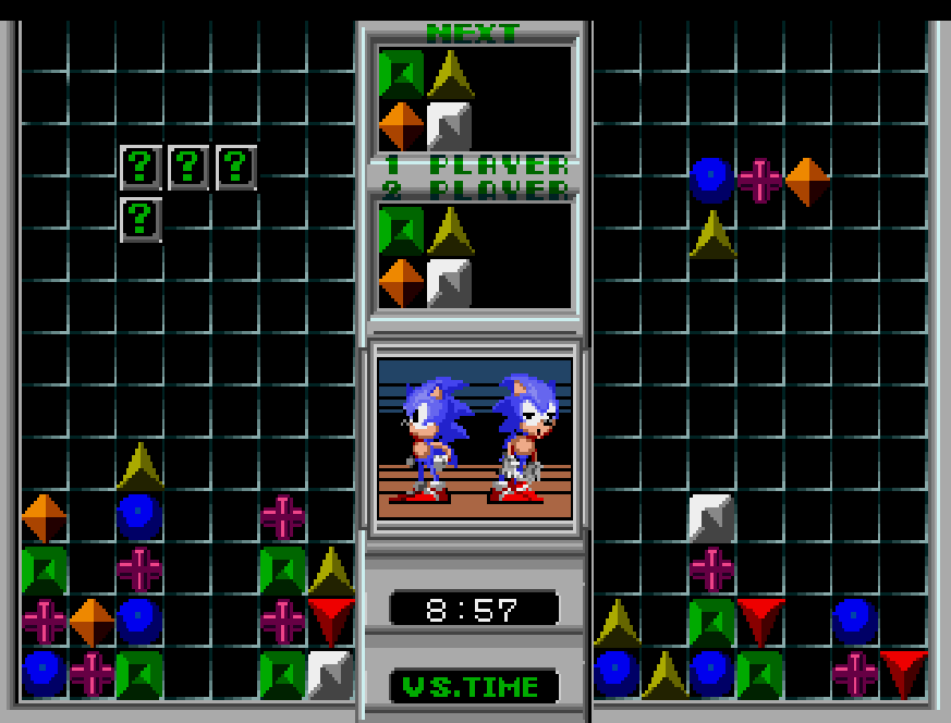 sonic eraser vs mode. one of the sonics is making a weird dizzy face