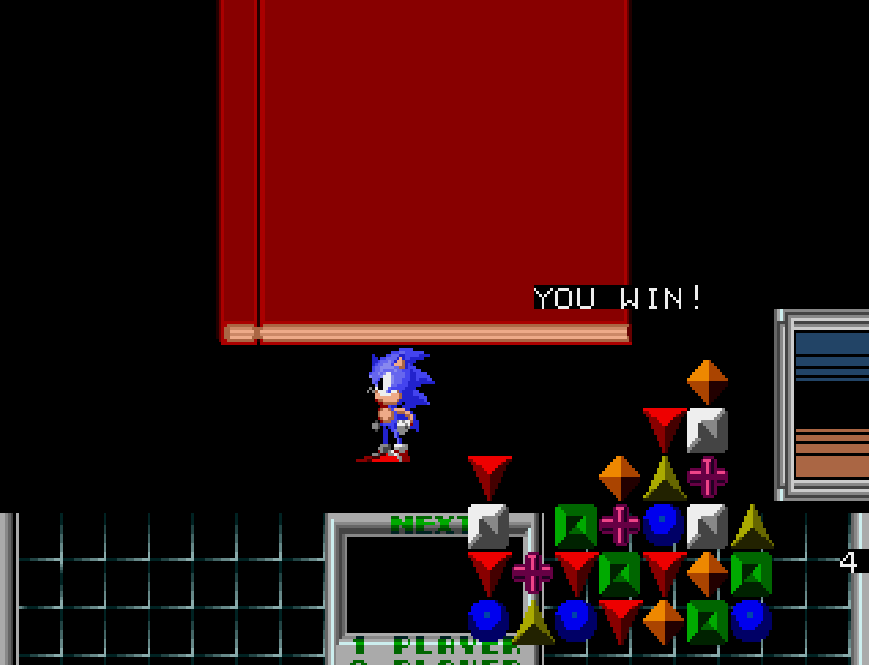 sonic eraser win screen where sonic is being moved to the book and everything is shifting on screen it's not a glitch. there's a 4 on screen