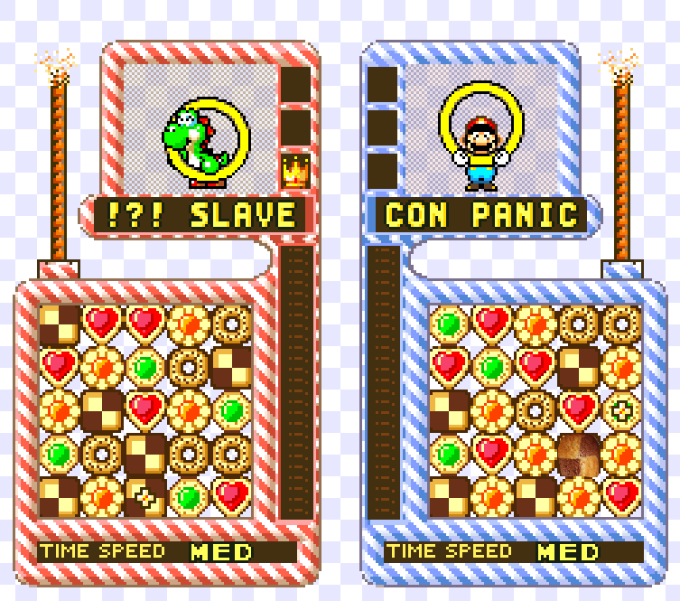 snes gameplay of the vs mode. one of the cookies is a real picture that you can click on