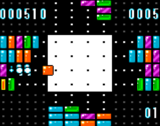 gameplay of zoop on the game gear. it's just cubes and rectangles to fit the smaller screen