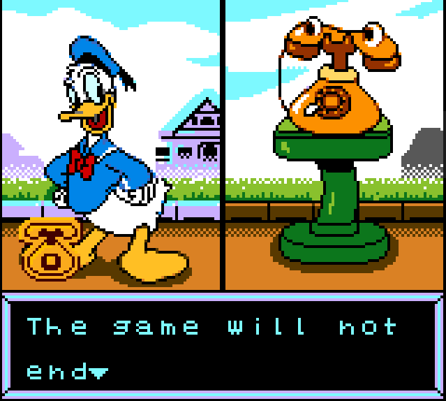 donald speaking to a telephone. The game will not end