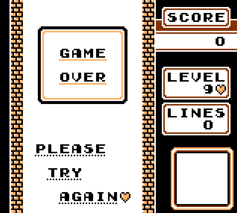 Game over, Please try again, with a heart.