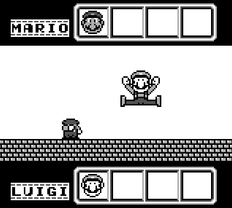 luigi has won and is jumping. mario is sad.