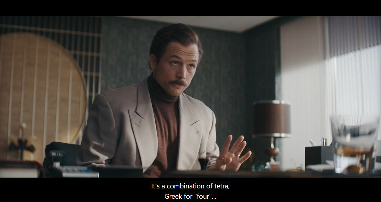 Henk in the tetris movie. He's explaining the name Tetris comes from Tetra, meaning four.