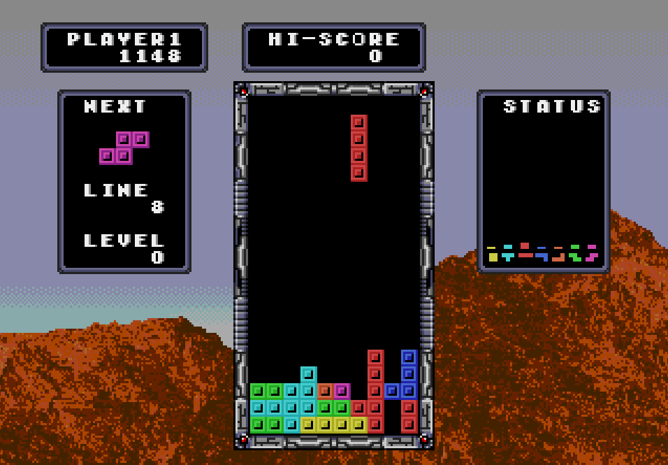 mega drive tetris on a rocky backdrop