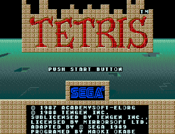 mega drive tetris title. at the bottom it says Programed by Naoki Okabe