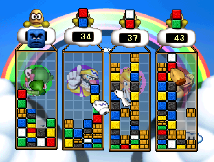 You're right luigi I also have to play all of Mario Party DS so we can get the reveal at the end that Bowser just wanted to play an exciting new puzzle game called Triangle Twisters that is formed when you find the five Sky Crystals and then you unlock Triangle Twisters the block minigame with thwomps