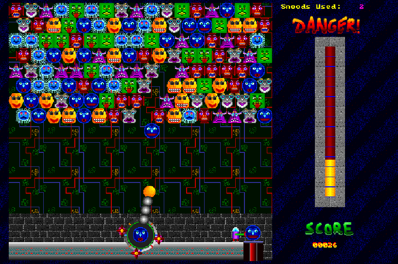 More than just a game, David Dobson’s puzzle classic Snood and its cast of mischievous characters have become an international phenomenon among gamers. Now, millions of downloads later, the Snoods are back based on the popular Snood for Nintendo’s Game Boy Advance system, with the same brilliant graphics, characters, boards, time attack feature, and more of the same all-ages fun that made this classic video game challenge a hit from California to Maine and from Iceland to Australia. Meet Jake, Zod, Geji, and their friends again or for the first time and discover what Snood Addicts worldwide already know: There is nothing in the world quite like Snood! snood gameplay with many many strange lightly grotesque face blocks