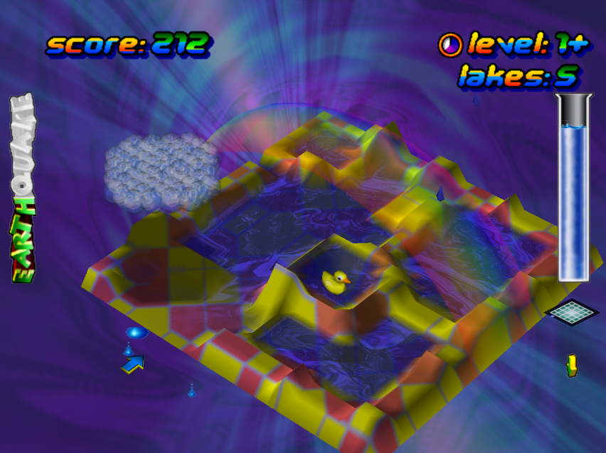 I really struggle to last long at all in this game. I was just happy to get a picture with both rainbow and duck. 3d board with rough ponds, a duck, and a rainbow